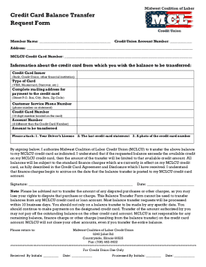 Credit Card Balance Transfer Request Form