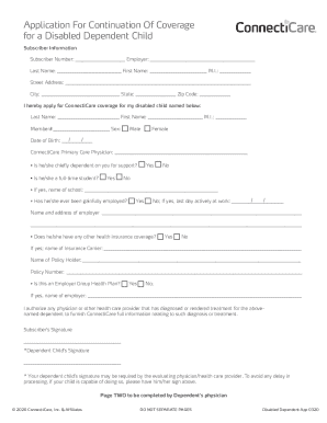 Application For Continuation Of Coverage For Disabled Dependent Child