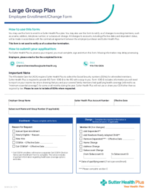 Sutter Health Plus Employee Enrollment/Change Form - Blank Fillable ...
