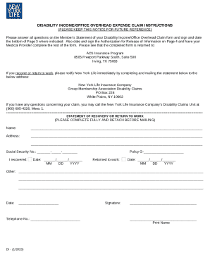 Disability Income/Office Overhead Expense Claim Form
