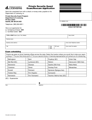 Washington Private Security Guard Exam Application