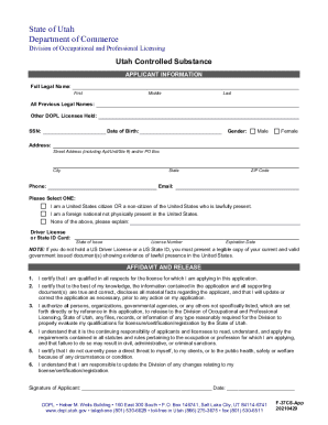 Utah Controlled Substance License Application