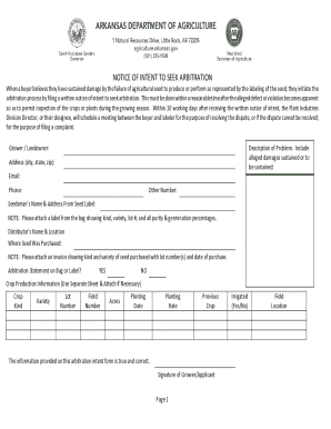 Notice of Intent to Seek Arbitration for Seed Damage