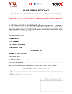Sport Medical Certificate for Races