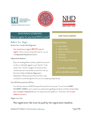 Idaho NHD Student Registration Form