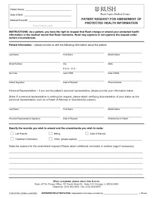 Patient Request for Amendment of Protected Health Information