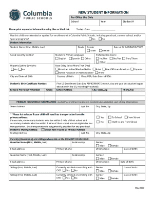 New Student Information Form