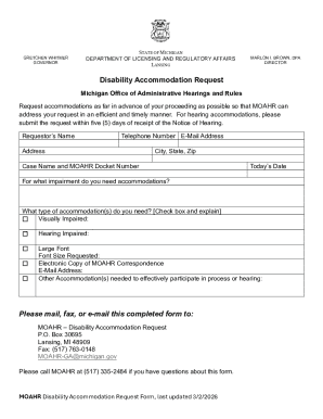 Michigan Disability Accommodation Request Form