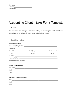 Accounting Client Intake Form Template - Blank Fillable Template | Fill ...