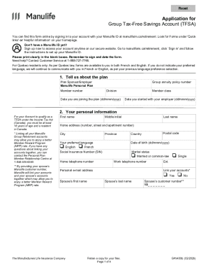 Manulife Group Tax-Free Savings Account Application