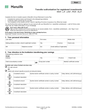Transfer Authorization for Registered Investments