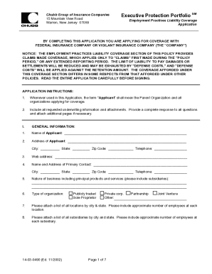Chubb Employment Practices Liability Coverage Application
