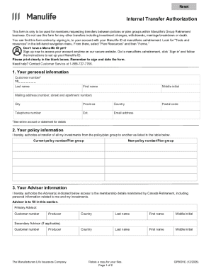 Manulife Internal Transfer Authorization Form