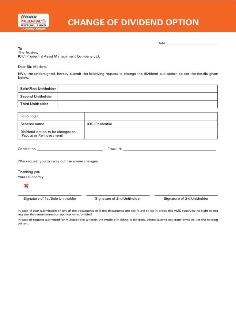 Change of Dividend Option Form - Blank Fillable Template | Fill Out ...