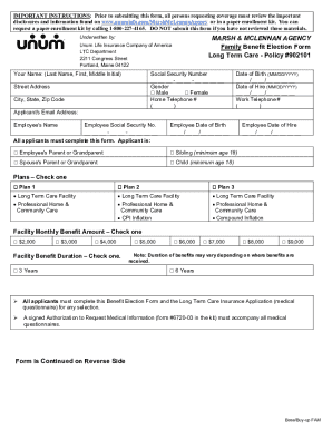 Unum Long Term Care Insurance Election Form
