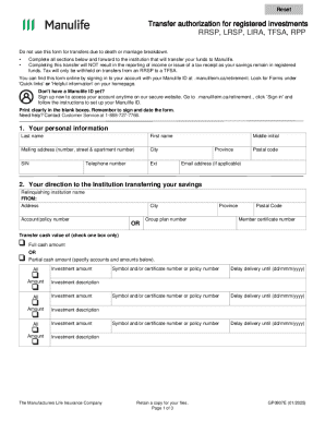 Manulife Registered Investment Transfer Authorization