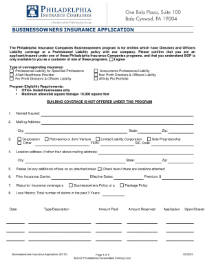 Businessowners Insurance Application