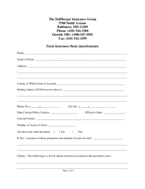 Farm Insurance Basic Questionnaire