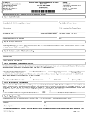 Texas Dealer's Vessel and Outboard Motor Inventory Tax Declaration