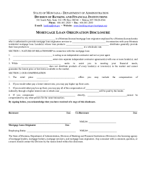 Montana Mortgage Loan Origination Disclosure