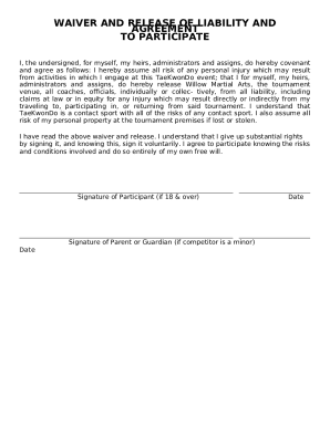 TaeKwonDo Liability Waiver Form