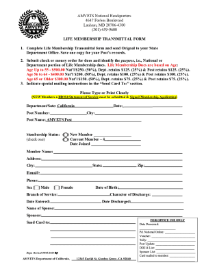 AMVETS Life Membership Transmittal Form