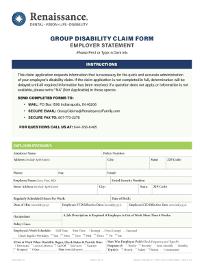 Group Disability Claim Form Employer Statement