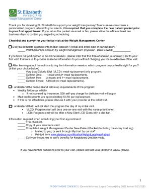 St. Elizabeth Weight Management New Patient Packet