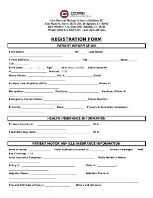 Core Physical Therapy Patient Registration Form