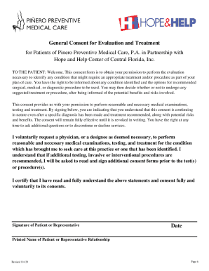 General Consent for Evaluation and Treatment