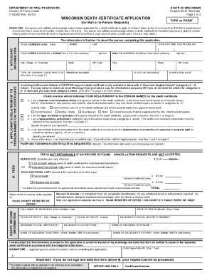 Wisconsin Death Certificate Application