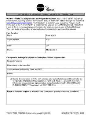 Medicare Drug Coverage Determination Form