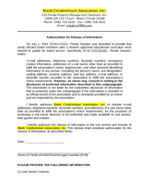 Condominium Association Information Release Form