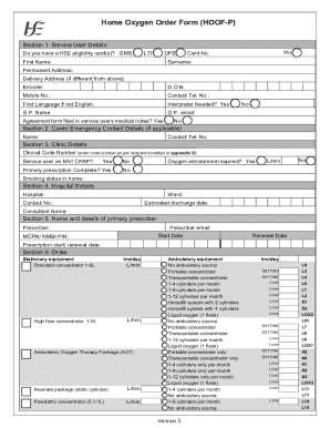 Home Oxygen Order Form
