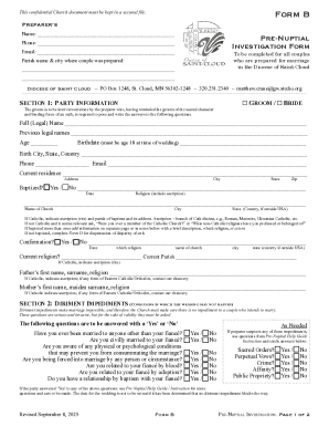 Pre-Nuptial Investigation Form