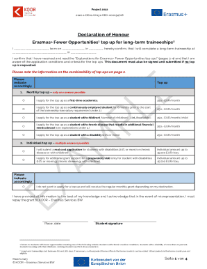 Declaration of Honour for Erasmus+ Fewer Opportunities Top Up