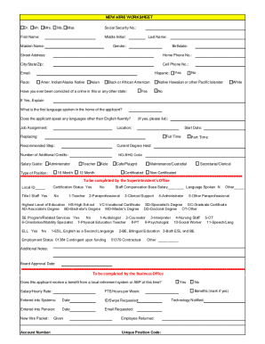 New Hire Worksheet