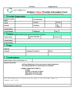 Emdeon Claims Provider Information Form