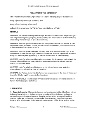 Texas Prenuptial Agreement