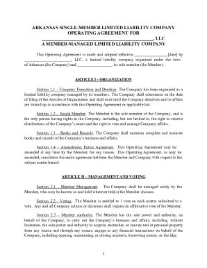 Arkansas Single-Member LLC Operating Agreement