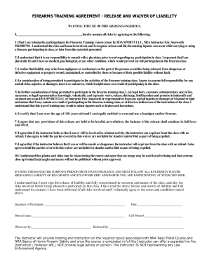 Firearms Training Agreement and Waiver