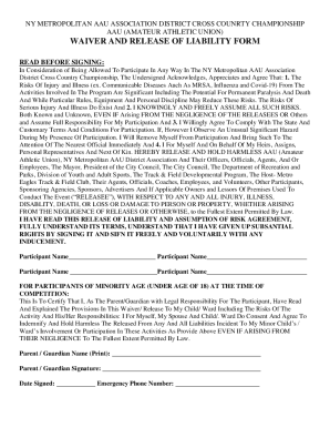 NY Metropolitan AAU District Cross Country Championship Waiver