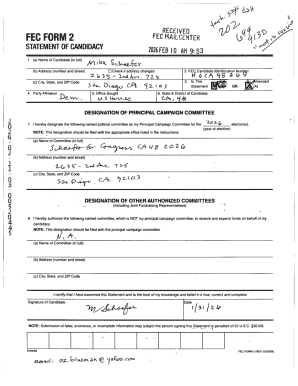 FEC Form 2 Statement of Candidacy