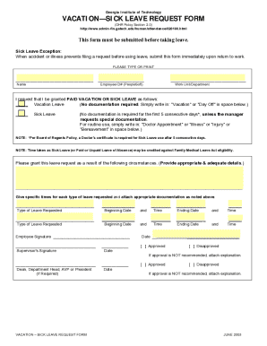Georgia Tech Vacation Sick Leave Request Form