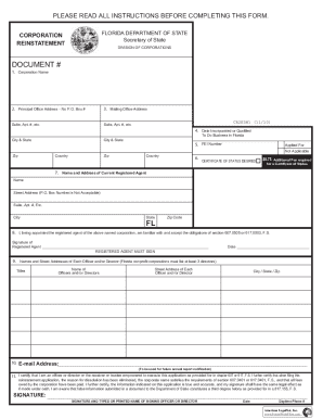 Florida Corporation Reinstatement Form