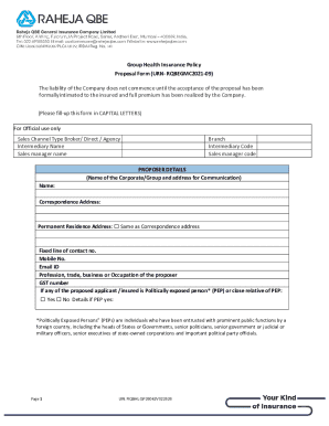 Group Health Insurance Policy Proposal Form