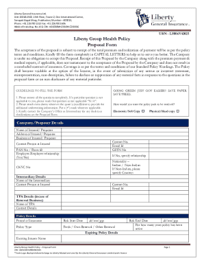 Liberty Group Health Policy Proposal Form