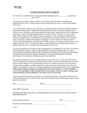 University of Southern California Waiver and Release of Liability