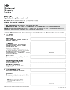 UK Trade Mark Registration Form TM3