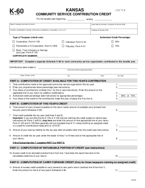 Kansas Community Service Contribution Credit Form K-60